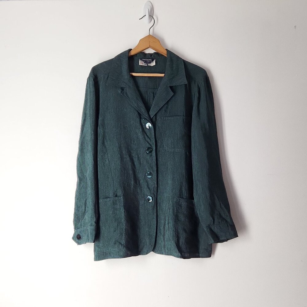 Vintage Weekend by Max Mara Italy lightweight linen blend shirt jacket blazer 12